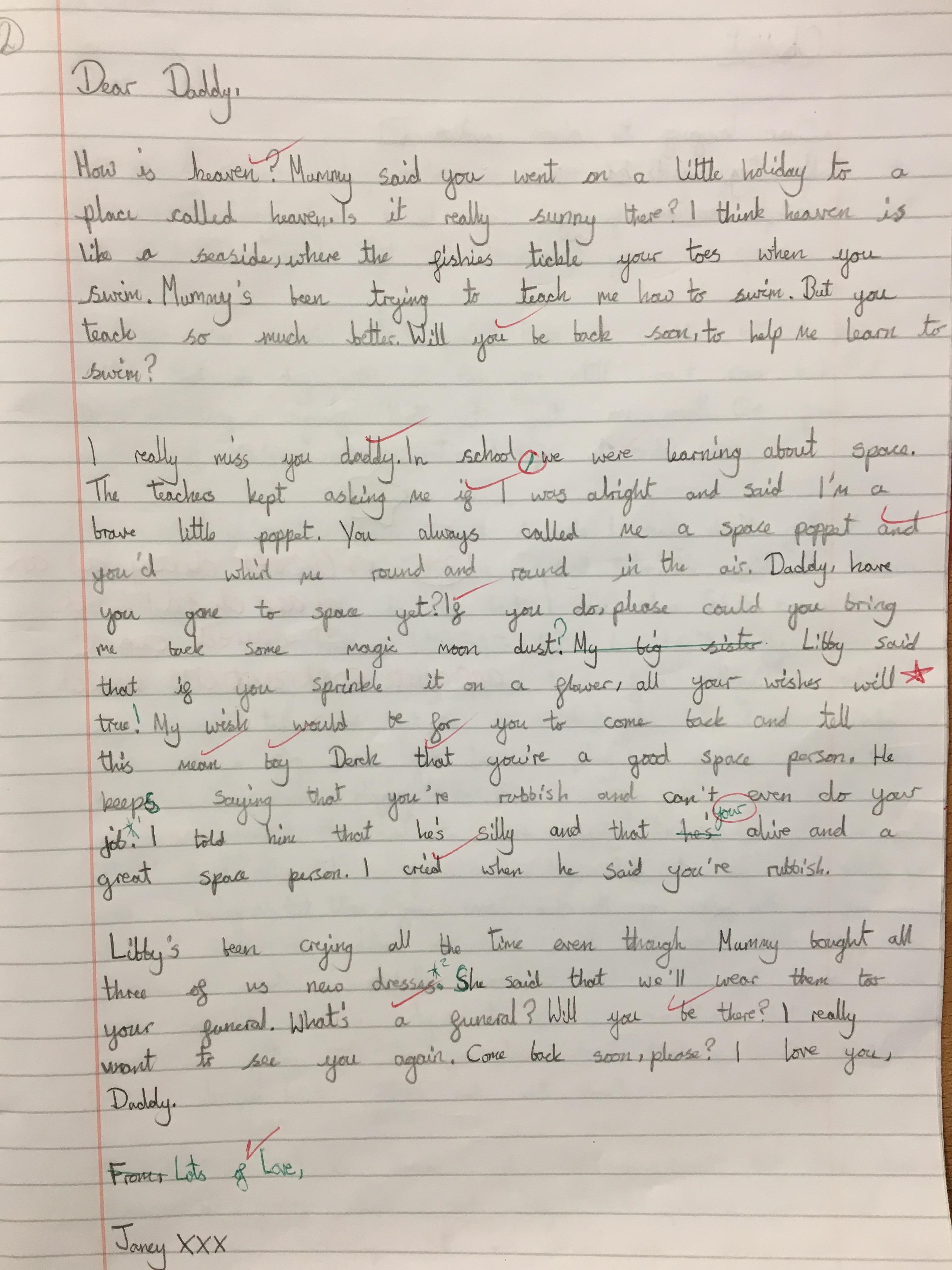 Y6 Lara S Space collection letter